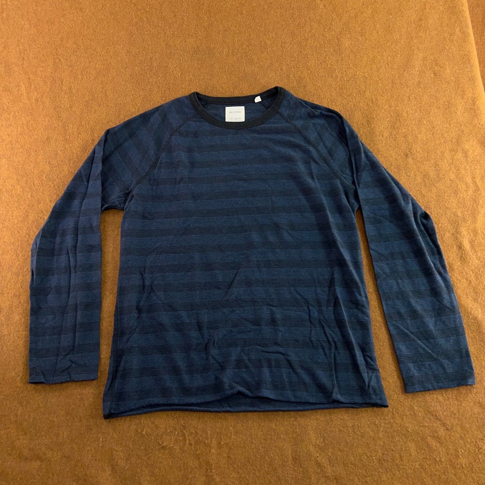 Billy Reid Mens XL Blue Striped Raglan Long Sleeve Crewneck T-Shirt
